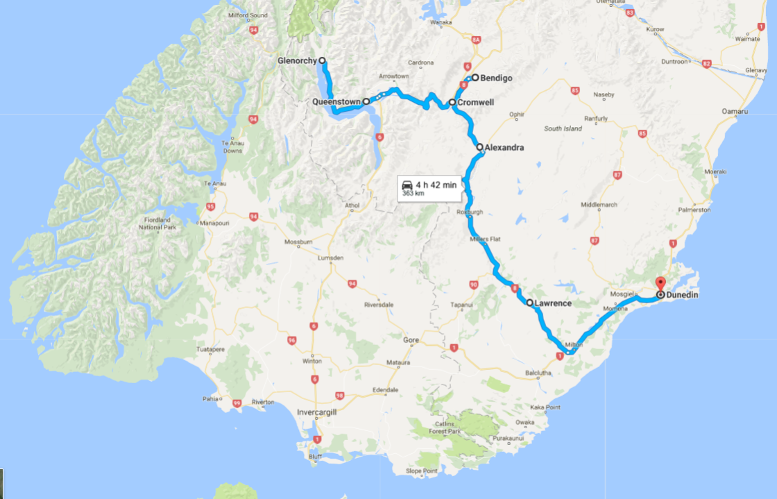 arte queenstown cromwell dunedin trajet